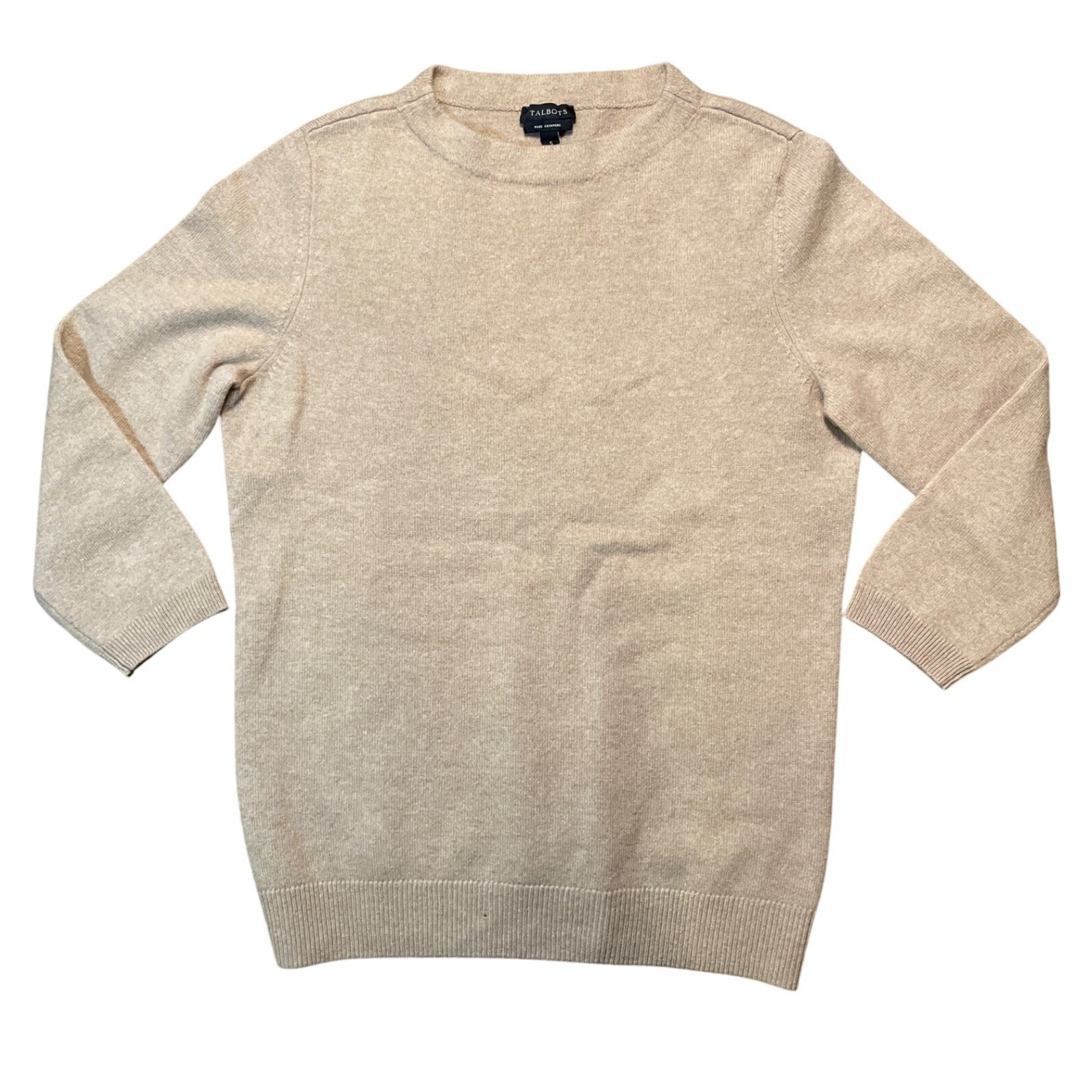 Talbots Cashmere Women's Tan Crew Neck Long Sleeve Sweater Size Medium